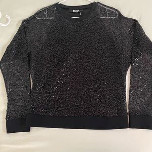 DKNY Sequin Dolman Sleeve Top M Black